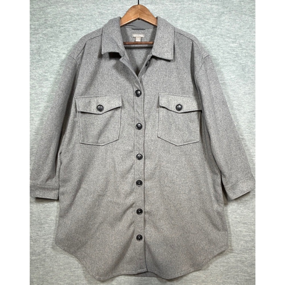 Falls‎ Creek Womens 2X Shirt Jacket Gray Longline Button Down Shacket Top